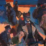 Alo Hoidre, Mõis põleb, 1957, Õli, papp