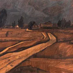 Uno Roosvalt, Maastik, 1961, Süsi, pastell, paber