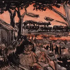 Ülo Sooster, Armastajad looduses, 1951 - 1955, Tušš, akvarell, paber