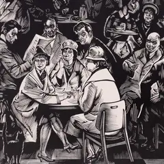 Kohvik by Richard Kaljo, 1961, Puugravüür, sold May 2026