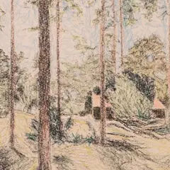 Adamson-Eric, Metsavaade, 1959, Süsi, värvipliiats, paber