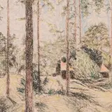 Adamson-Eric, Metsavaade, 1959, Süsi, värvipliiats, paber