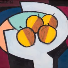 Valdur Ohakas, Vaagen õuntega, 1969, Õli, papp