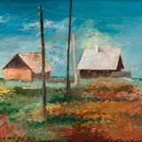 Epp-Maria Kokamägi, Maastik majadega, 1979, Õli, lõuend