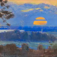 Oskar Kallis, Maastik loojuva päikesega, 1915, Pastell, paber