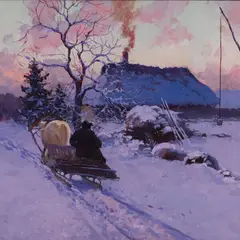 Andrei Jegorov, Saanisõitja õhtuvalguses, 1930ndad, Guašš, papp