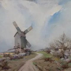 Johannes Võerahansu, Maastik tuulikuga, 1935, Õli, lõuend