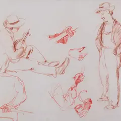 Andrus Johani, Figuurietüüdid, 1936, Sangviin, värvipliiats, paber