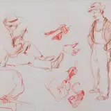 Andrus Johani, Figuurietüüdid, 1936, Sangviin, värvipliiats, paber