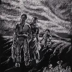 Olga Terri, Isa ja ema lapsega, 1940ndad, Tušš, paber