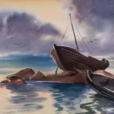 Julius Gentalen, Kalapaadid neemel, 1940ndad, Akvarell