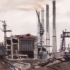 Aleksander Pilar, Tööstusmaastik, 1962, Akvarell, kleebitud papile