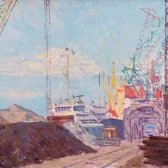 Priidu Aavik, Kaubasadamas, 1971, Õli, papp