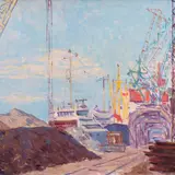 Priidu Aavik, Kaubasadamas, 1971, Õli, papp