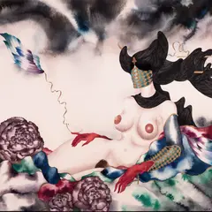 Agu Pilt, Daam punastes kinnastes, 1994, Akvarell