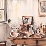 Lydia Mei, Laud ateljees, 1960, Akvarell