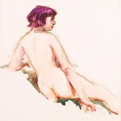 Richard Sagrits, Istuv akt profiilis seljaga, 1963, Akvarell