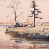 Aleksander Pilar, Seltskond jõekäärus, 1954, Akvarell, kleebitud papile