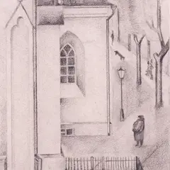 Natalie Mei, Vaade Jaani kirikule, 1928, Süsi, paber