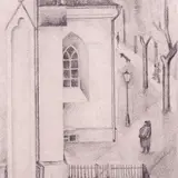 Natalie Mei, Vaade Jaani kirikule, 1928, Süsi, paber