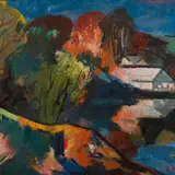 Viktor Karrus, Sügismaastik majadega, 1978, Õli, lõuend