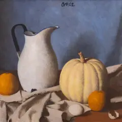 Olav Maran, Vaikelu kõrvitsa ja greipidega, 2002, Õli, papp