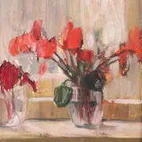 Leili Muuga, Alpikannid vaasis, 1959, Õli, papp