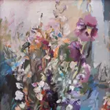 Lola Liivat, Lilled, 1981, Õli, tempera, masoniit