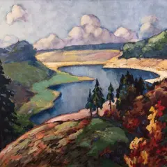 Ants Murakin, Vaade järvele, 1925 - 1926, Õli, papp