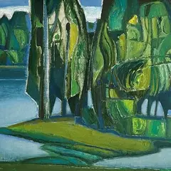 Lepo Mikko, Puud järves. Murati, 1969, Õli, lõuend