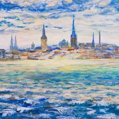 Ülo Teder, Tallinna vaade merelt, 2002, Õli, masoniit