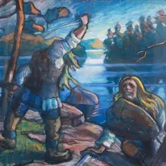 Nikolai Kull, Kalevipoeg mõõka proovimas, 1914, Pastell, paber