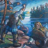Nikolai Kull, Kalevipoeg mõõka proovimas, 1914, Pastell, paber
