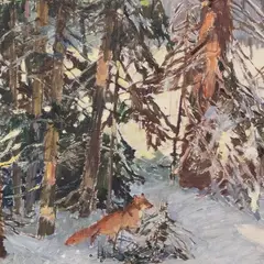 Hugo Lepik, Talvemaastik rebasega, 1948, Õli, masoniit