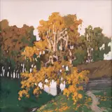 Eduard Poland, Maastik jõesuudme ääres, 1928, Tempera, papp