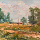Eduard Kutsar, Maastik käänulise teega, 1943, Õli, vineer
