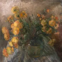 Evald Okas, Kollased lilled, 1944, Õli, vineer