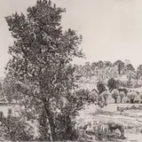 Eduard Wiiralt, Maastik hobustega (Burgundia maastik), 1947, Ofort