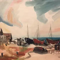 Paadisadamas by Richard Uutmaa, 1966, Akvarell, sold May 2024