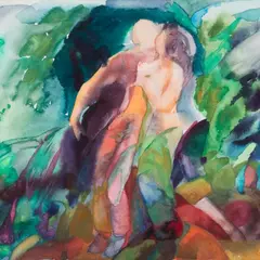 Enno Ootsing, Etüüd suudlejatega, 1975, Akvarell