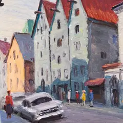 Jaan Tuuling, "Kolm õde" Pikal tänaval, 1976, Õli, papp