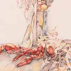 Naima Neidre, Natüürmort vähkidega, 1980, Akvarell