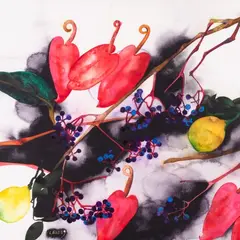 Malle Leis, Kompositsioon flamingolilledega, 1989, Akvarell