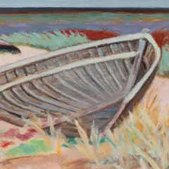 Raivo Korstnik, Mahajäetud paadirand, 1991, Õli, papp