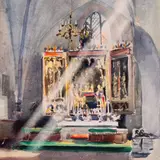 Karl Burman juunior, Bernt Notke altar Pühavaimu kirikus, 1963, Akvarell