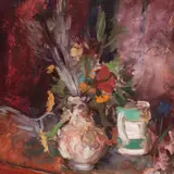 Endel Kõks, Lilled tumepunasel taustal, 1942, Õli, vineer