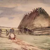 Nikolai Kummits, Naine taluões, 1935, Akvarell, segatehnika, paber