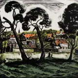 Ella Mätik, Tartu äärelinna vaade, 1942, Värviline puugravüür