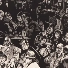 Kohvik by Richard Kaljo, 1961, Puugravüür, sold Nov 2023