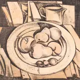 Avo Keerend, Puuvili vaagnal, 1973, Linoolsügavtrükk